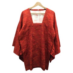 Vintage Japanese Kimono Silk Spring Coat 'Michiyuki' Red 1980s