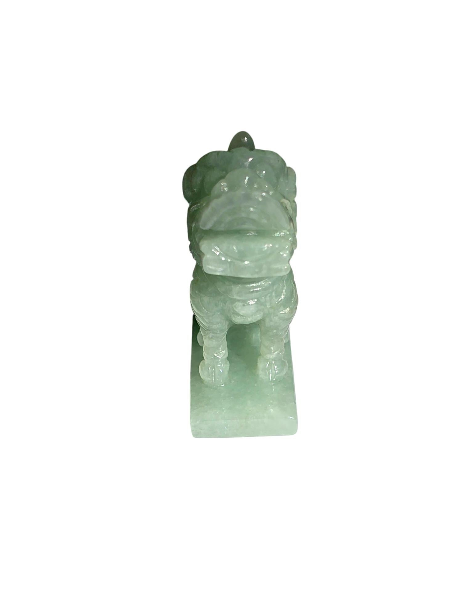 Japanese Kirin Carved Burmese A-Jadeite Green Ornament Showpiece with Stand For Sale 10