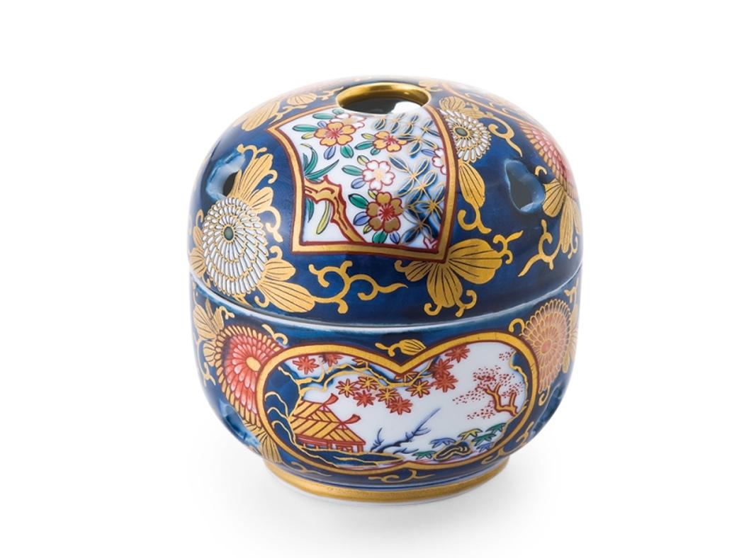 Meiji Vaso giapponese contemporaneo con coperchio in porcellana blu-rossa in vendita