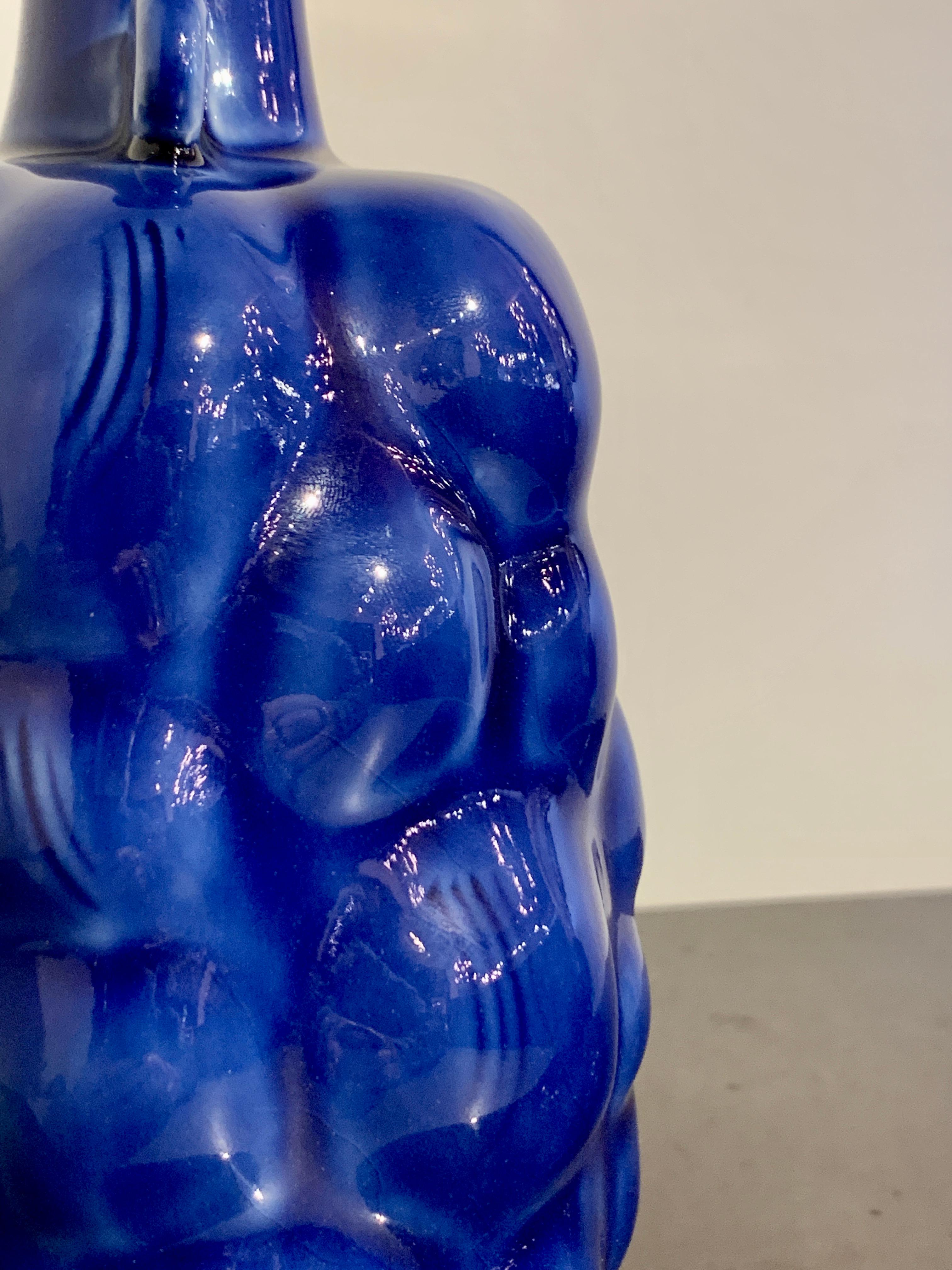 Japanese Kobeigama Cobalt Blue Glazed Vase Attributed to Kato Takuo, Late 20th c In Good Condition In Austin, TX