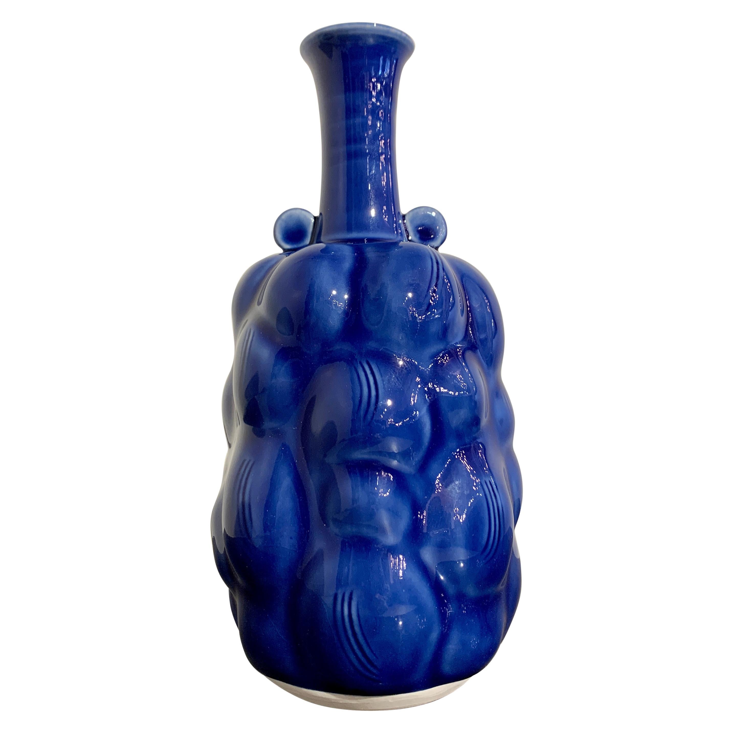 Japanese Kobeigama Cobalt Blue Glazed Vase Attributed to Kato Takuo, Late 20th c
