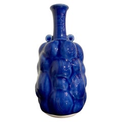 Japanese Kobeigama Cobalt Blue Glazed Vase Attributed to Kato Takuo, Late 20th c