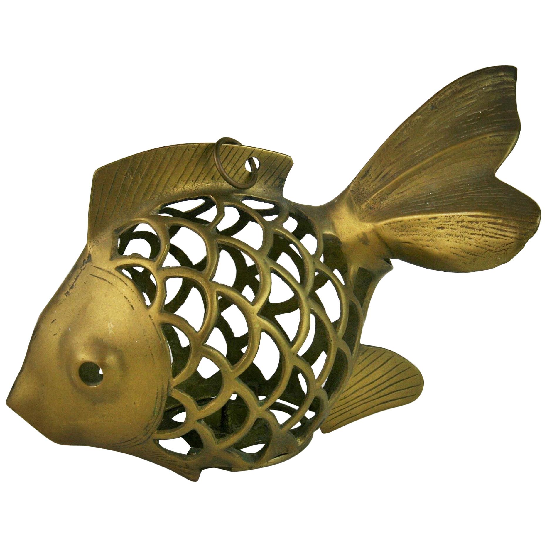 Japanese Koi Fish Brass Garden Candle tea Lantern Sculpture