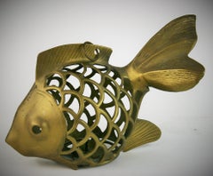 Japanese Koi Fish Brass Garden Candle Tea Lantern Sculpture(2 available)