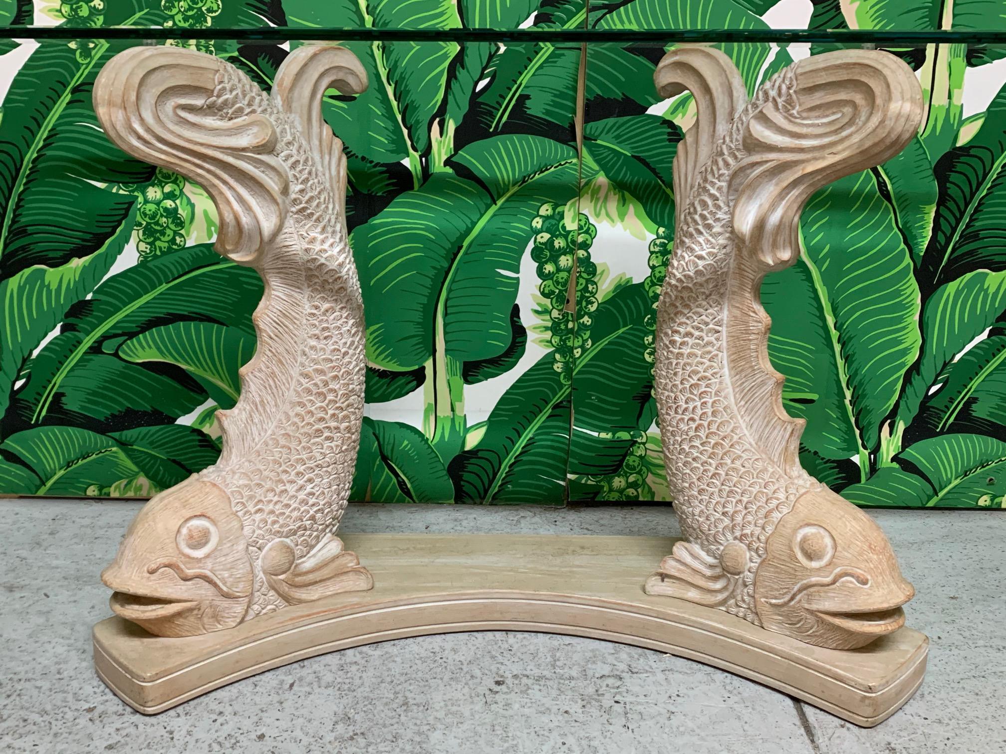 Hollywood Regency Japanese Koi Fish Sculptural Console Table For Sale