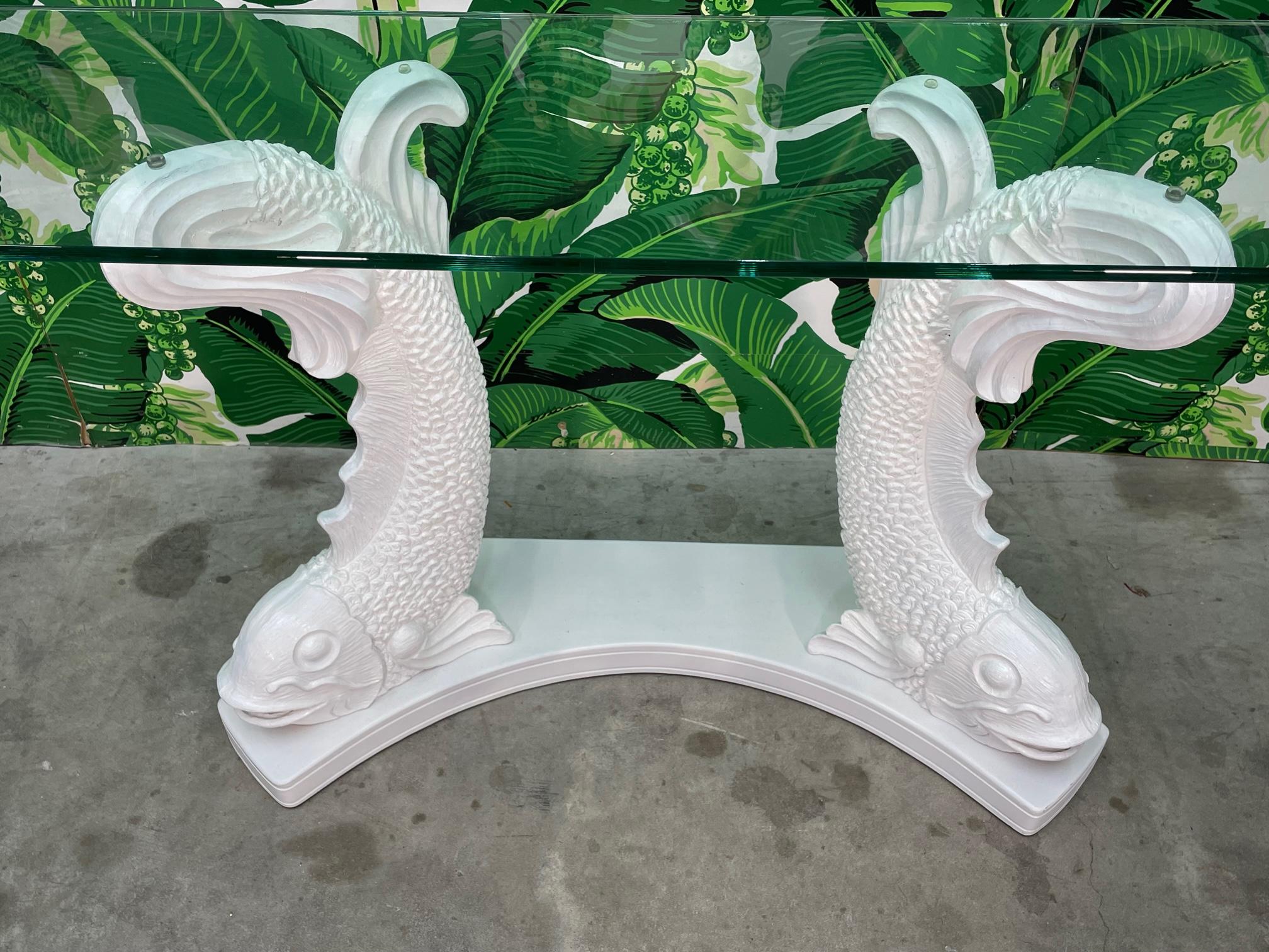 Glass Japanese Koi Fish Sculptural Console Table