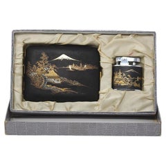 Japanese Komai Style Cigarette Case & Lighter Set Meiji Period