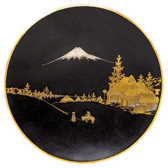 Used Japanese Komai Style Iron Damascene Dish by Abe Shoten
