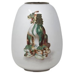 Vintage Japanese Komainu Cloisonne Enamel Vase Signed Shobido of Osaka