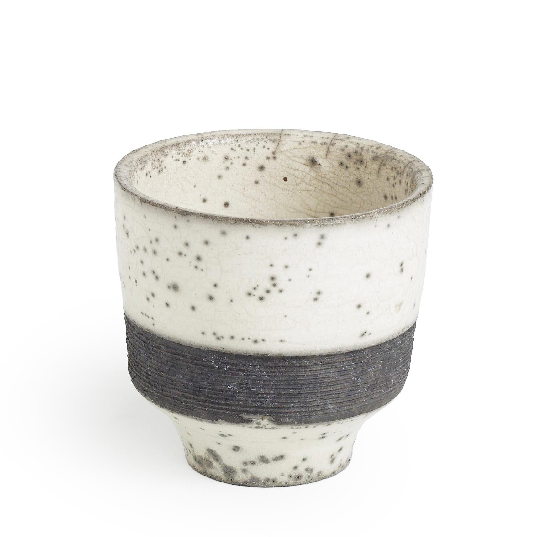 Contemporary Japanese Komorebi Scented Candle Cup Black Band Raku Crackle For Sale