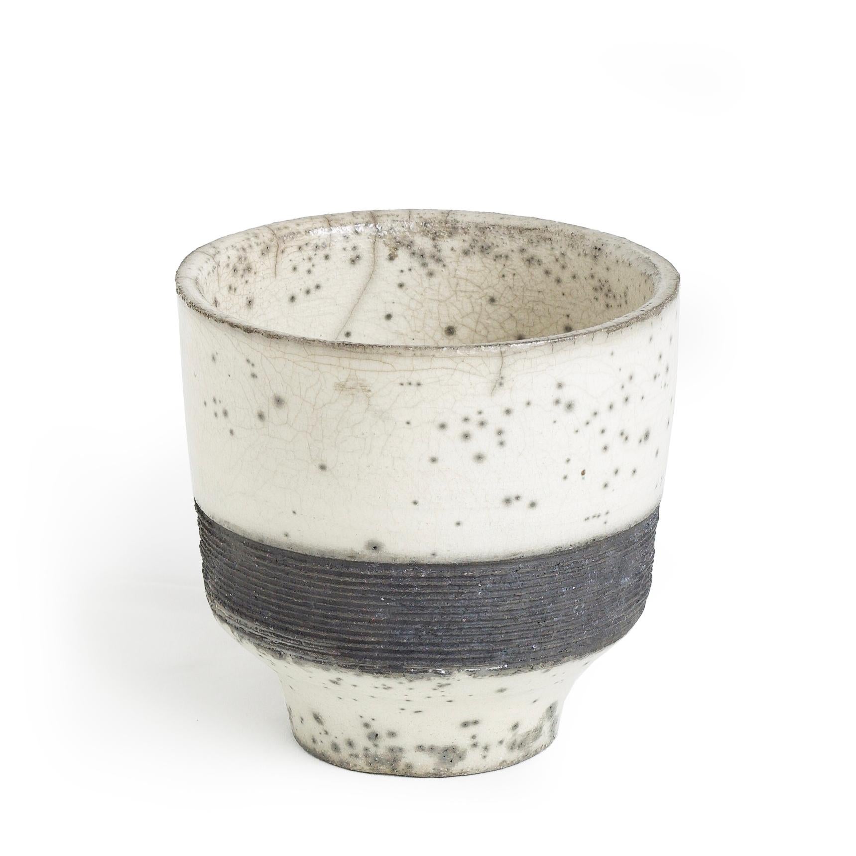 Ceramic Japanese Komorebi Scented Candle Cup Black Band Raku Crackle For Sale