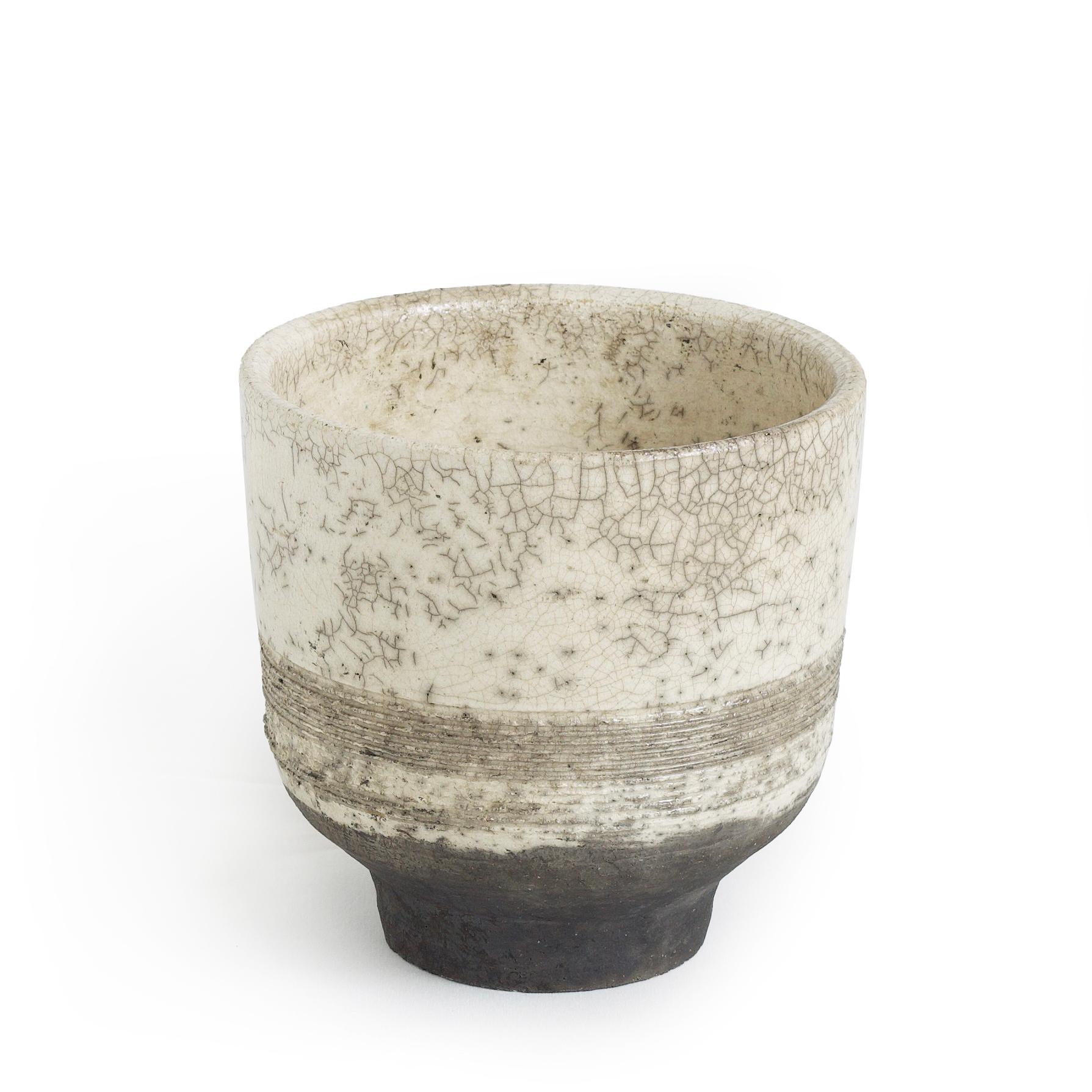 Hand-Crafted Japanese Komorebi Scented Candle Cup Black Base Raku Crackle For Sale