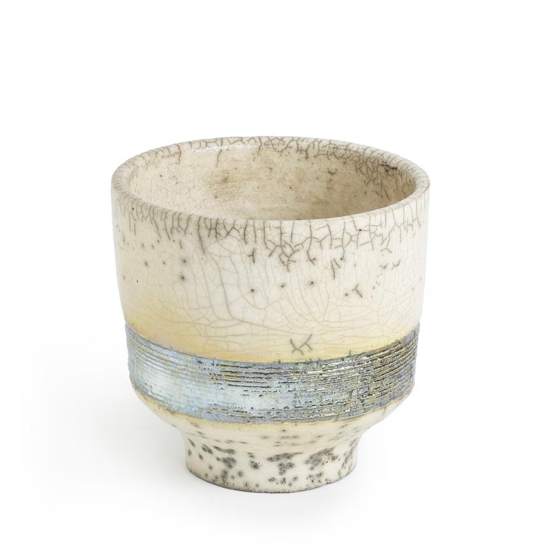 Japanese Komorebi Scented Candle Cup Silver Band Raku Crackle For Sale ...