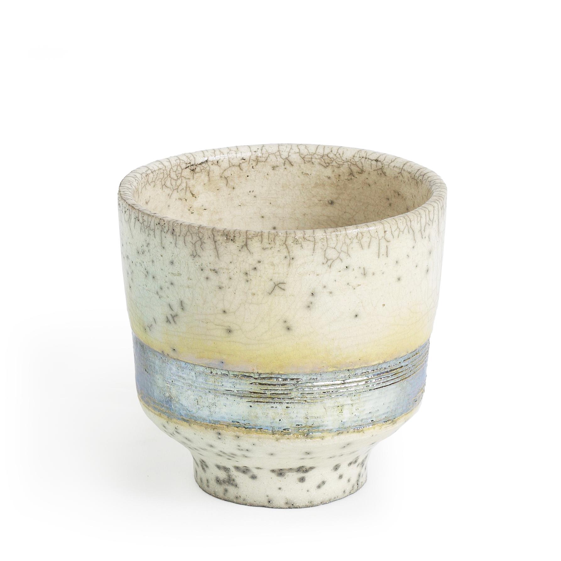 Japanese Komorebi Scented Candle Cup Silver Band Raku Crackle In New Condition For Sale In monza, Monza and Brianza
