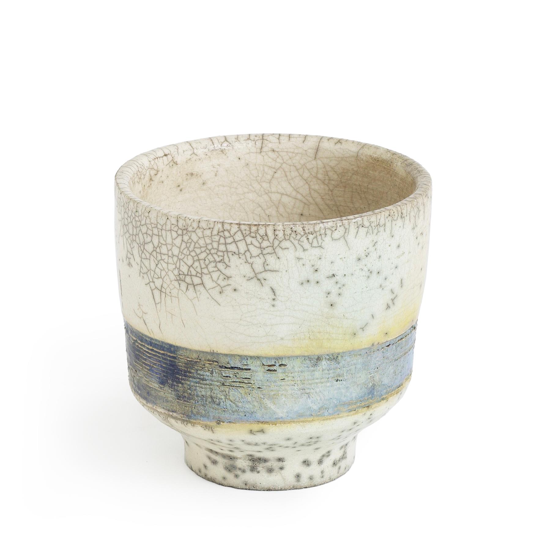 Contemporary Japanese Komorebi Scented Candle Cup Silver Band Raku Crackle For Sale