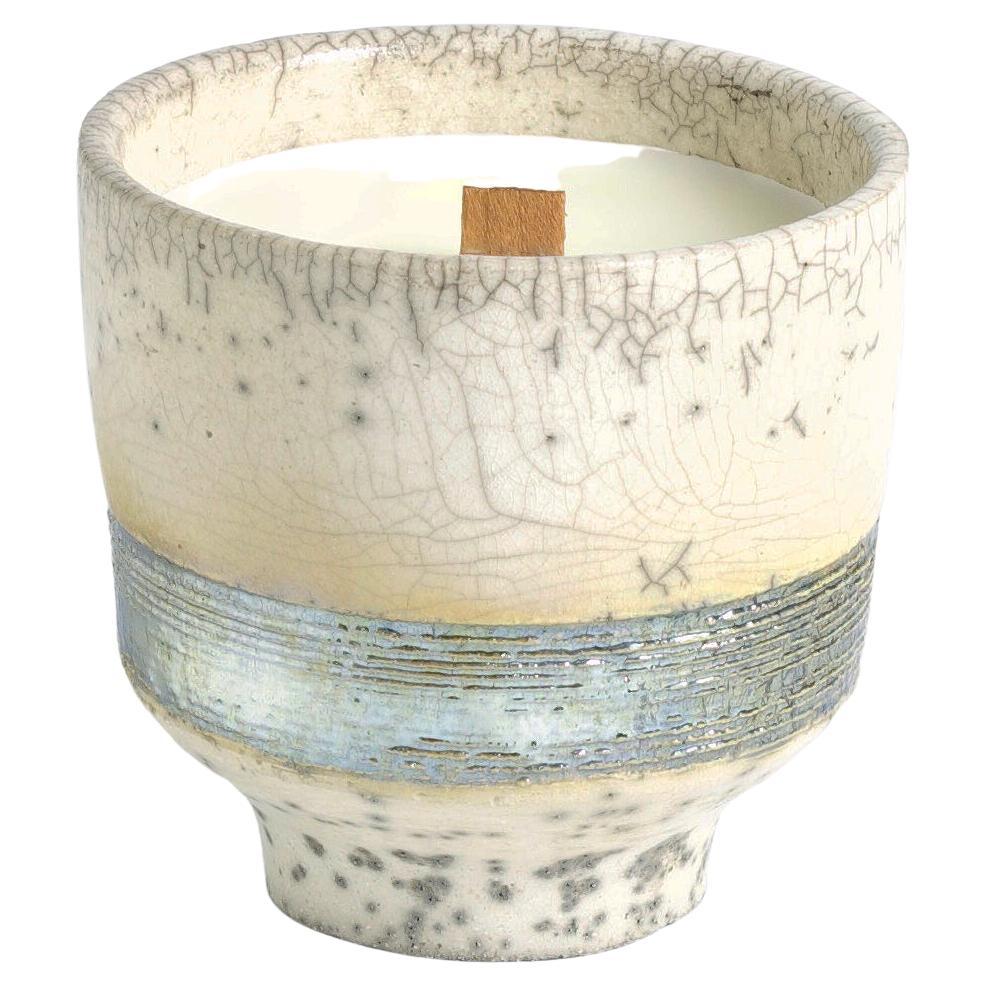 Japanese Komorebi Scented Candle Cup Silver Band Raku Crackle For Sale