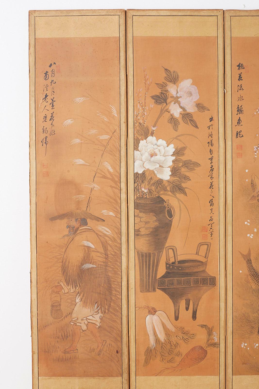 Hand-Crafted Japanese Korean Meiji Period Five-Panel Screen