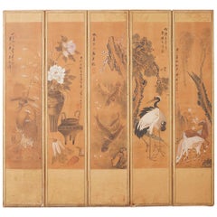 Japanese Korean Meiji Period Five-Panel Screen