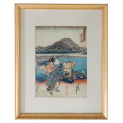 Japanese Kunisada's Wood Block Print “View Of Fuchu” From Series The 53 Stations