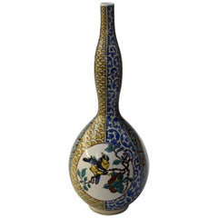 Vase en porcelaine bleu et jaune japonais de l'artiste contemporain, 3 pièces
