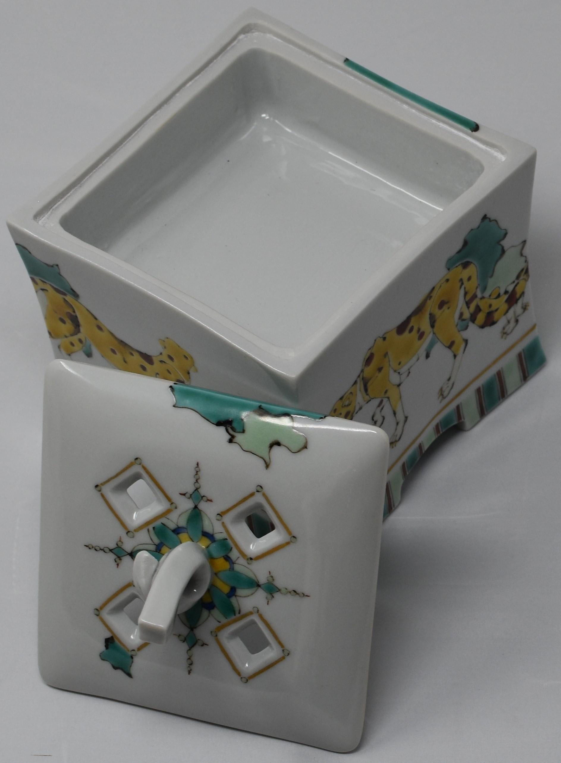 Japanese Kutani Hand Painted Lidded Porcelain Koro by Contemporary Master Artist 1