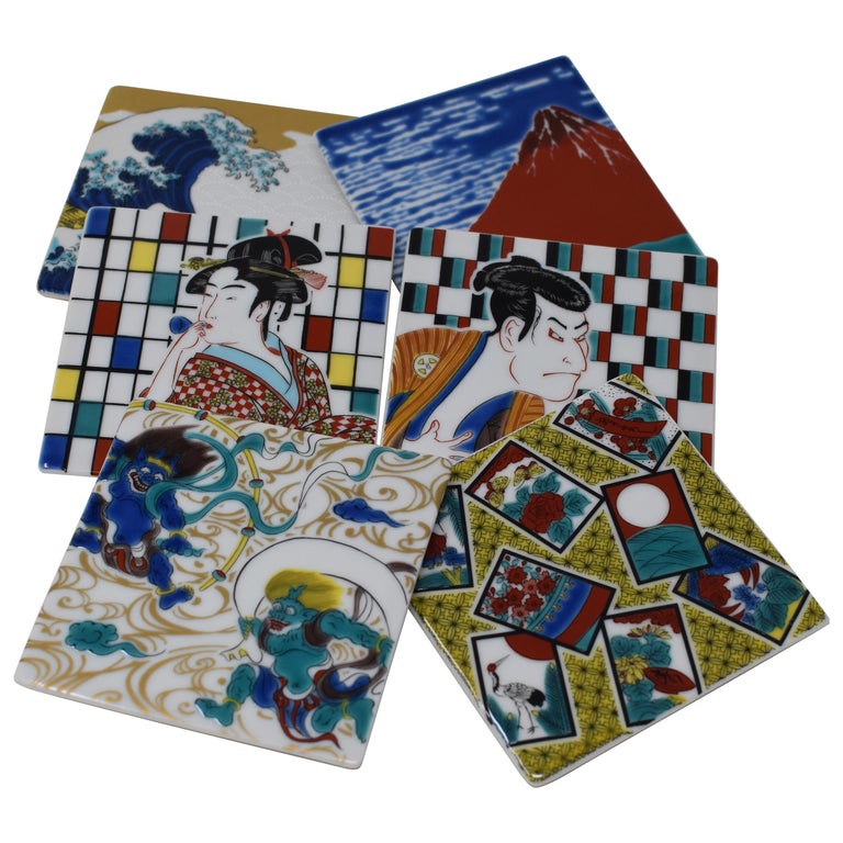 Japanese Kutani Porcelain Coasters, Set of Six For Sale at 1stdibs