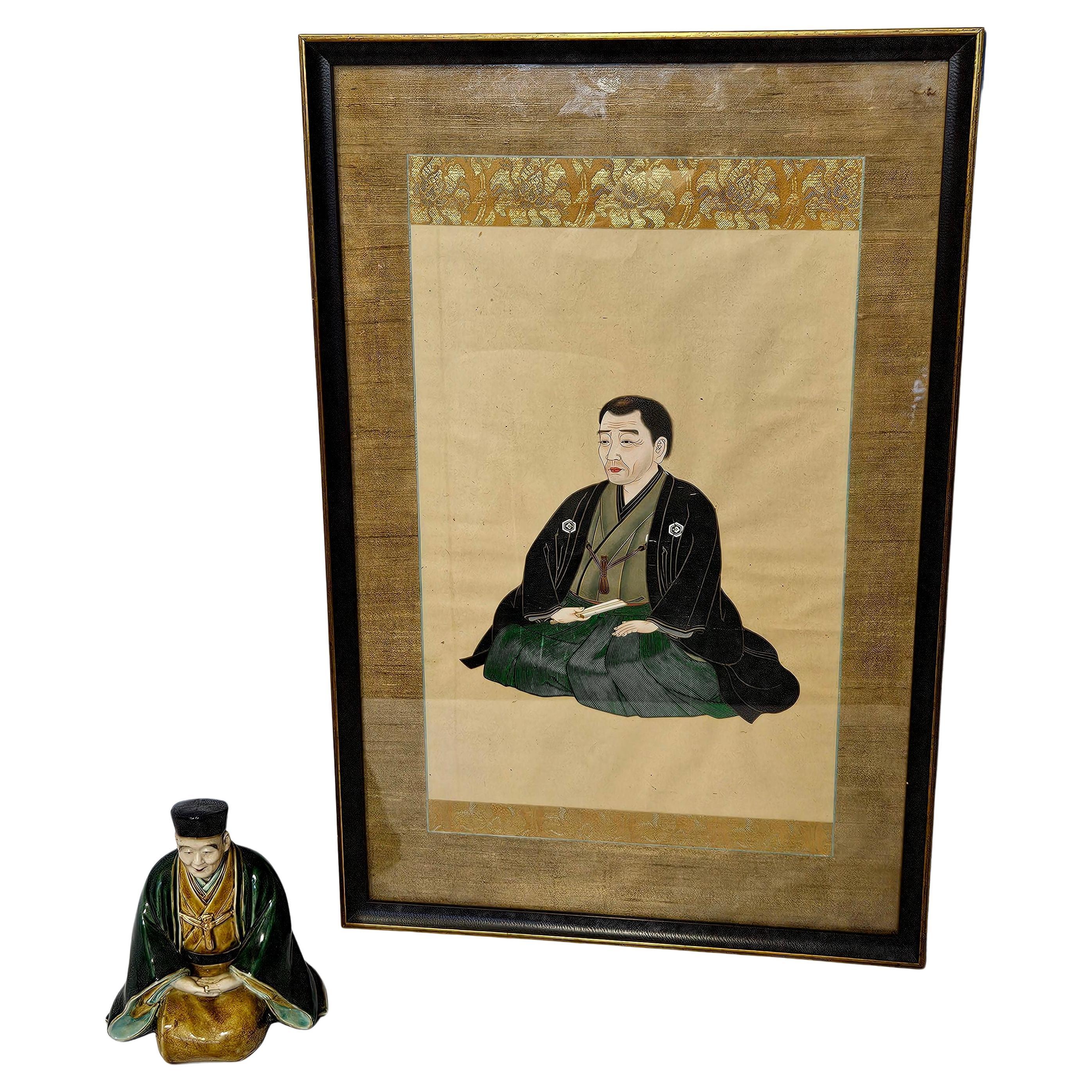 Japanese kutani Porcelain figure and painting, 19th Century