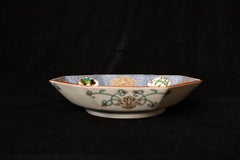 Japanese Kutani Porcelain Octagonal Plate with Egrets, Signed Junro