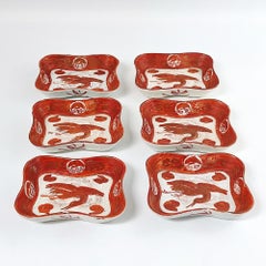 Japanese Kutani Sei Ceramic Dishes, Set of Six, Late 19th Century