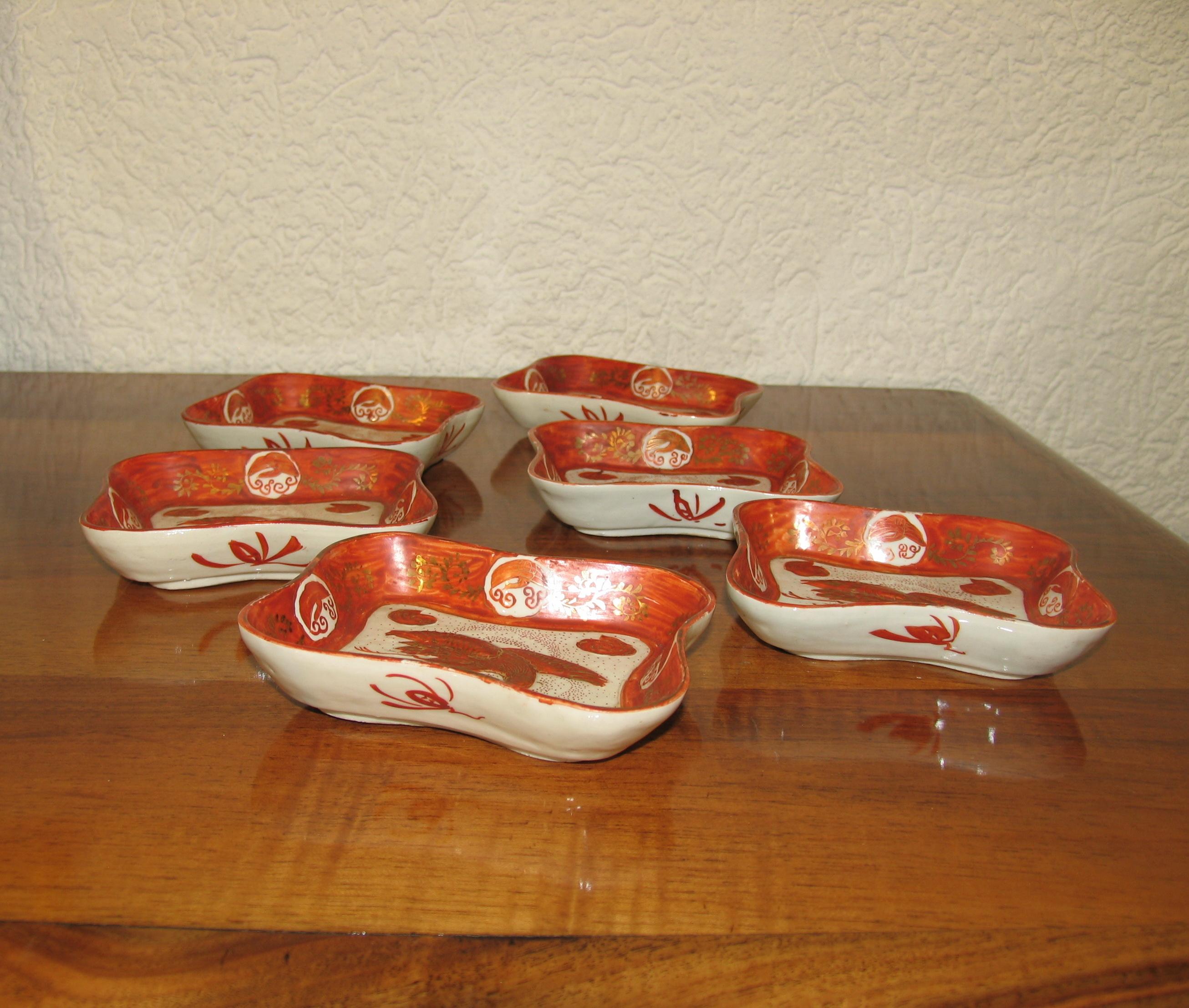 Japanese Kutani Sei Ceramic Dishes, Set of Six, Late 19th Century In Good Condition For Sale In Bochum, NRW