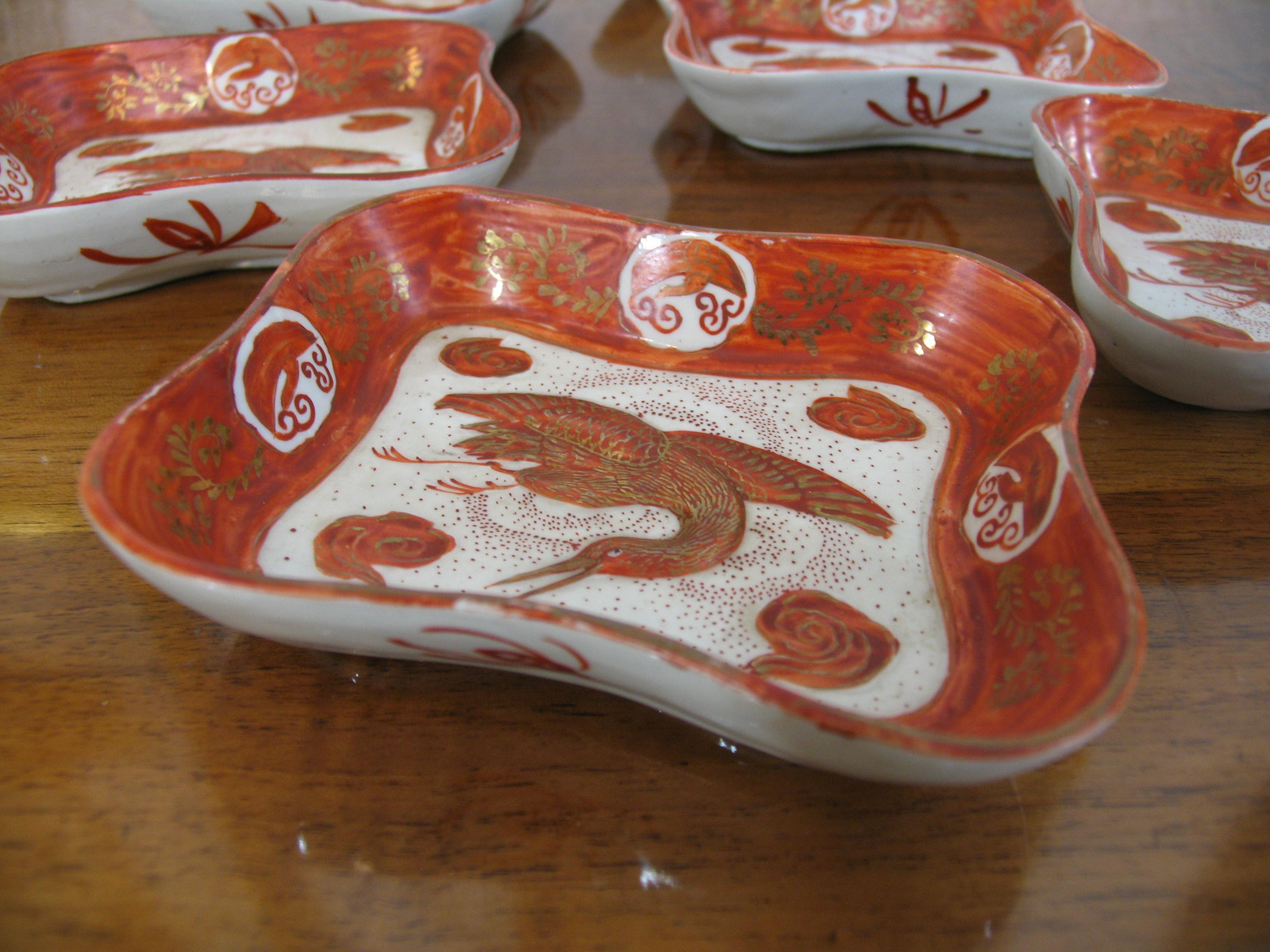 Japanese Kutani Sei Ceramic Dishes, Set of Six, Late 19th Century For Sale 1
