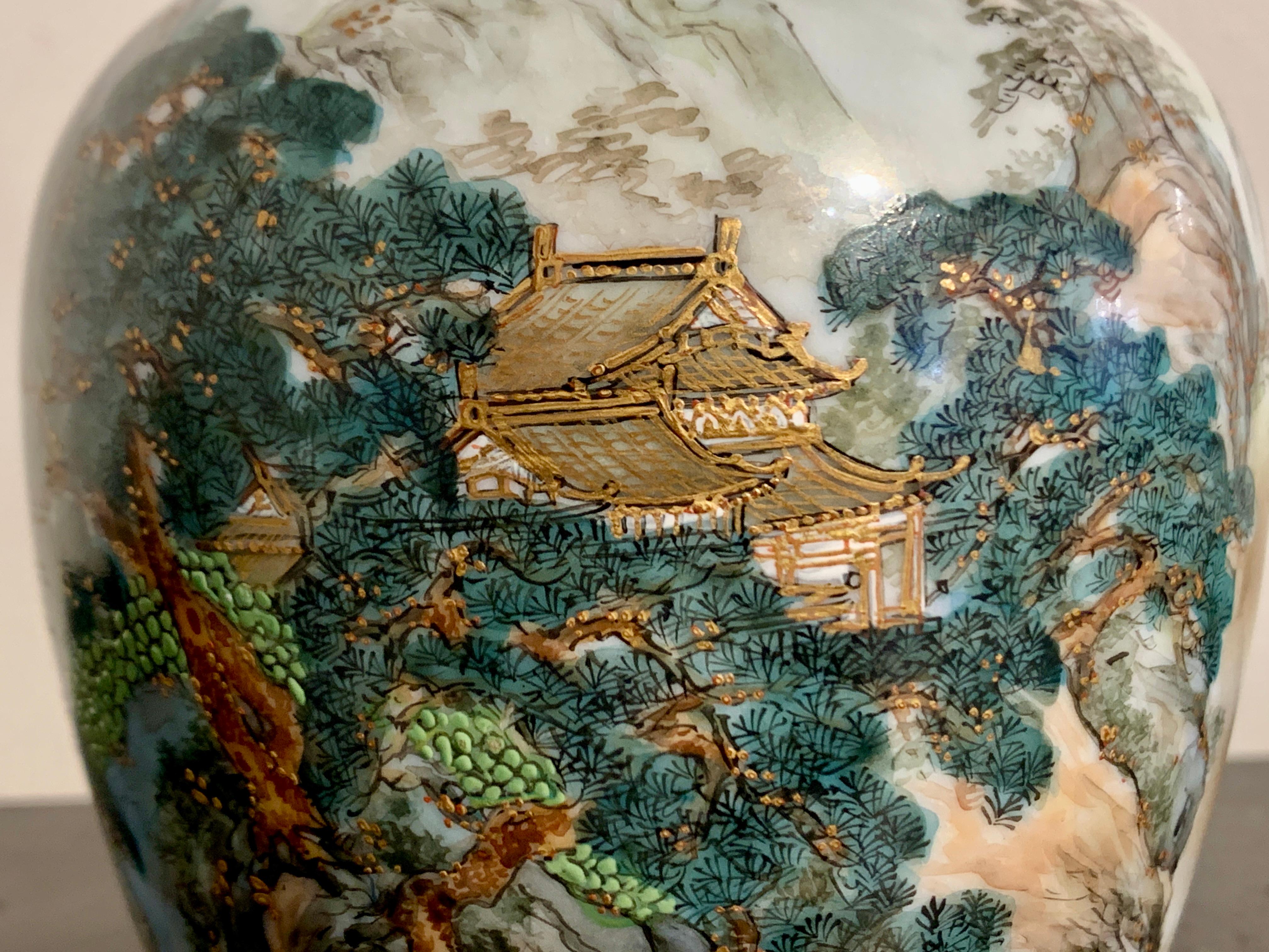 Japanese Kutani Vase with Landscape, Showa Period, 1930's, Japan For Sale 6