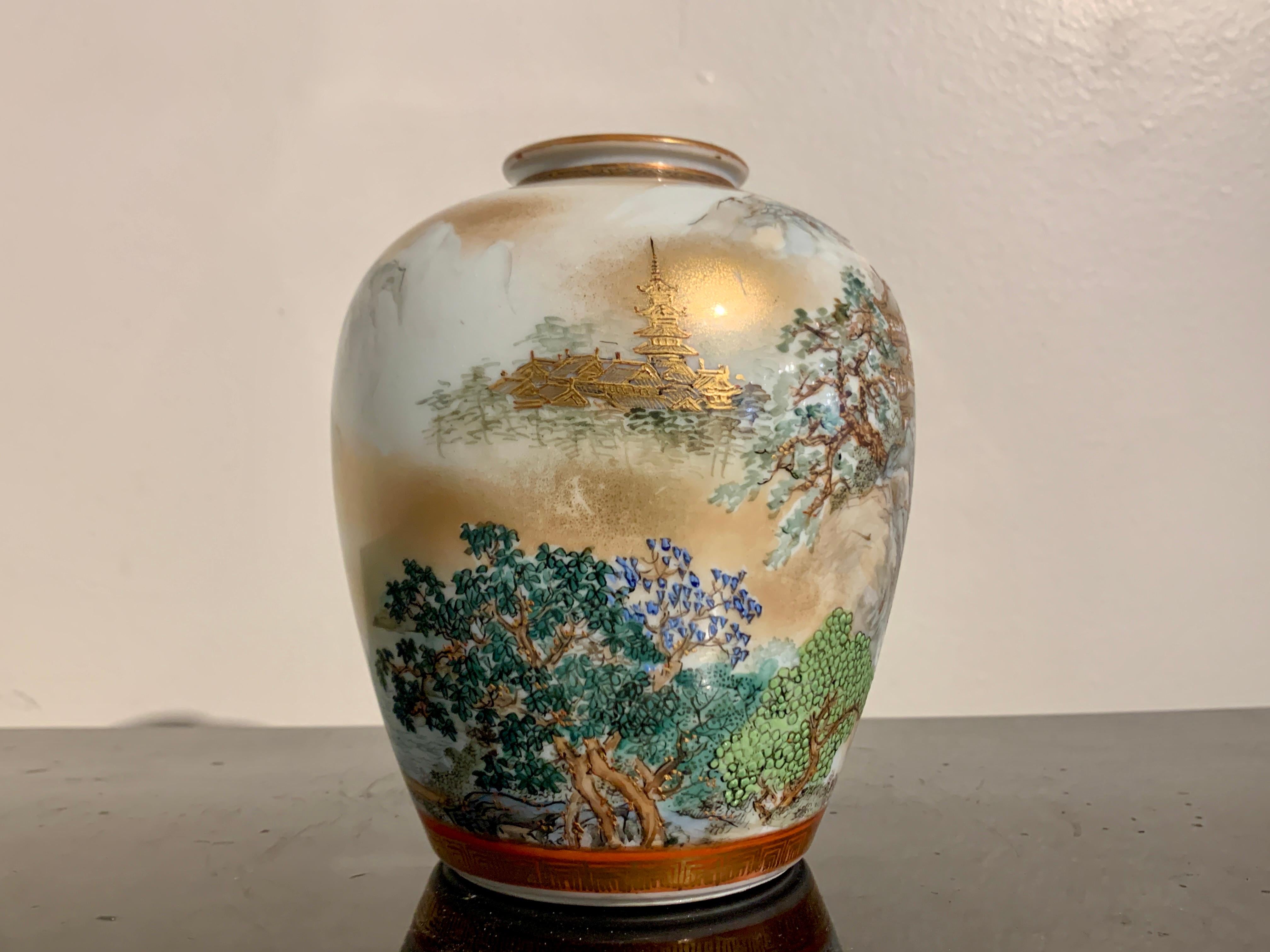 Gilt Japanese Kutani Vase with Landscape, Showa Period, 1930's, Japan For Sale