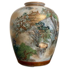 Antique Japanese Kutani Vase with Landscape, Showa Period, 1930's, Japan