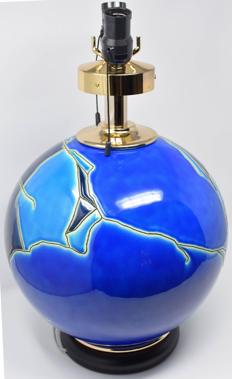 Japanese Kutani Vintage Large HandPainted Blue Black Ceramic Lamp