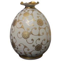 Japanese Kutani White Gold Porcelain Vase by Master Artist