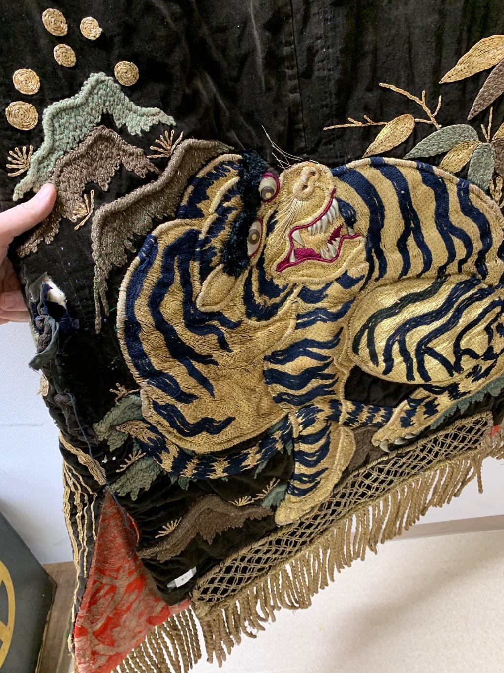 From our recent Japanese Acquisitions Travels

Unique collectible opportunity- Immediately frameable

This 130 year old Japanese Kyogen Noh Theater Dance kimono is a stunning example of the finest Japanese textile craft. 

Hand decorated with a