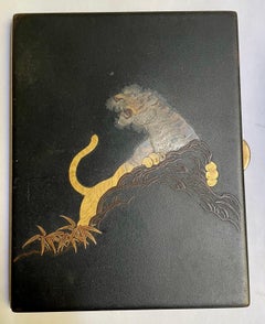 Japanese Kyoto Damascene Tiger Cigarette/Card Mixed Metal Case Amita Japan