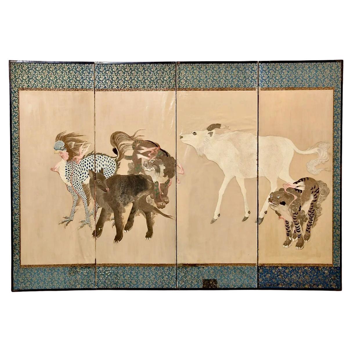 Japanese Kyoto Embroidered Screen For Sale