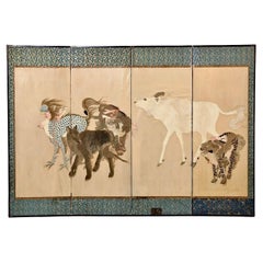 Antique Japanese Kyoto Embroidered Screen