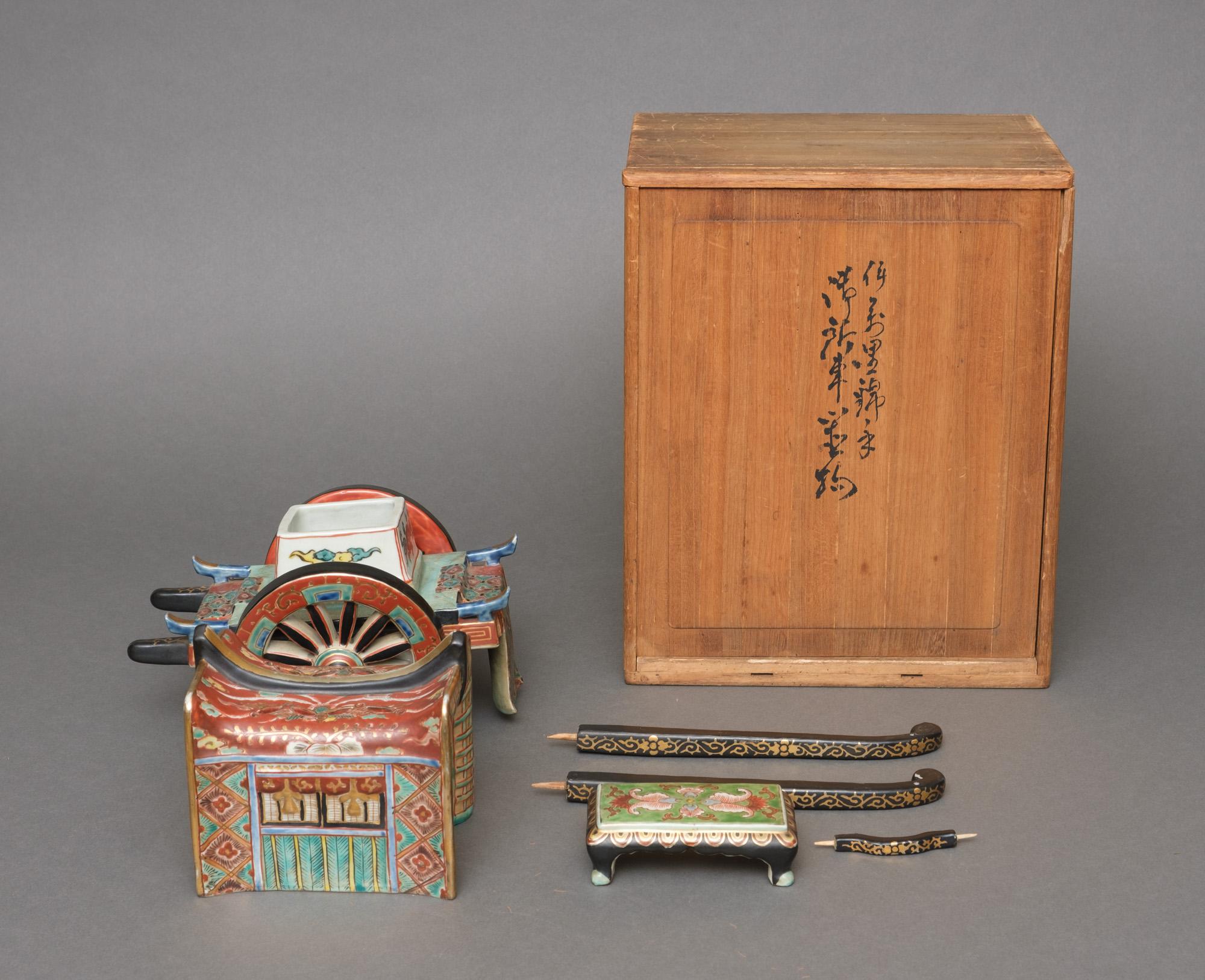 19th Century Japanese Kyô’yaki Porcelain Gosho’guruma 御所車 Kôro 香炉 'Incense Burner'