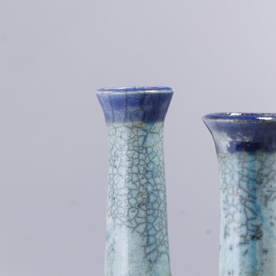 Japanese LAAB 2 Stelo Candle Holders Raku Ceramic Blue In New Condition For Sale In monza, Monza and Brianza