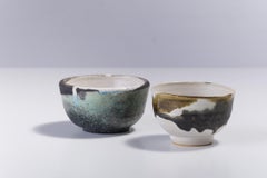 Japanese LAAB Cloud Tea Cups Raku Ceramic Natural Green Gold