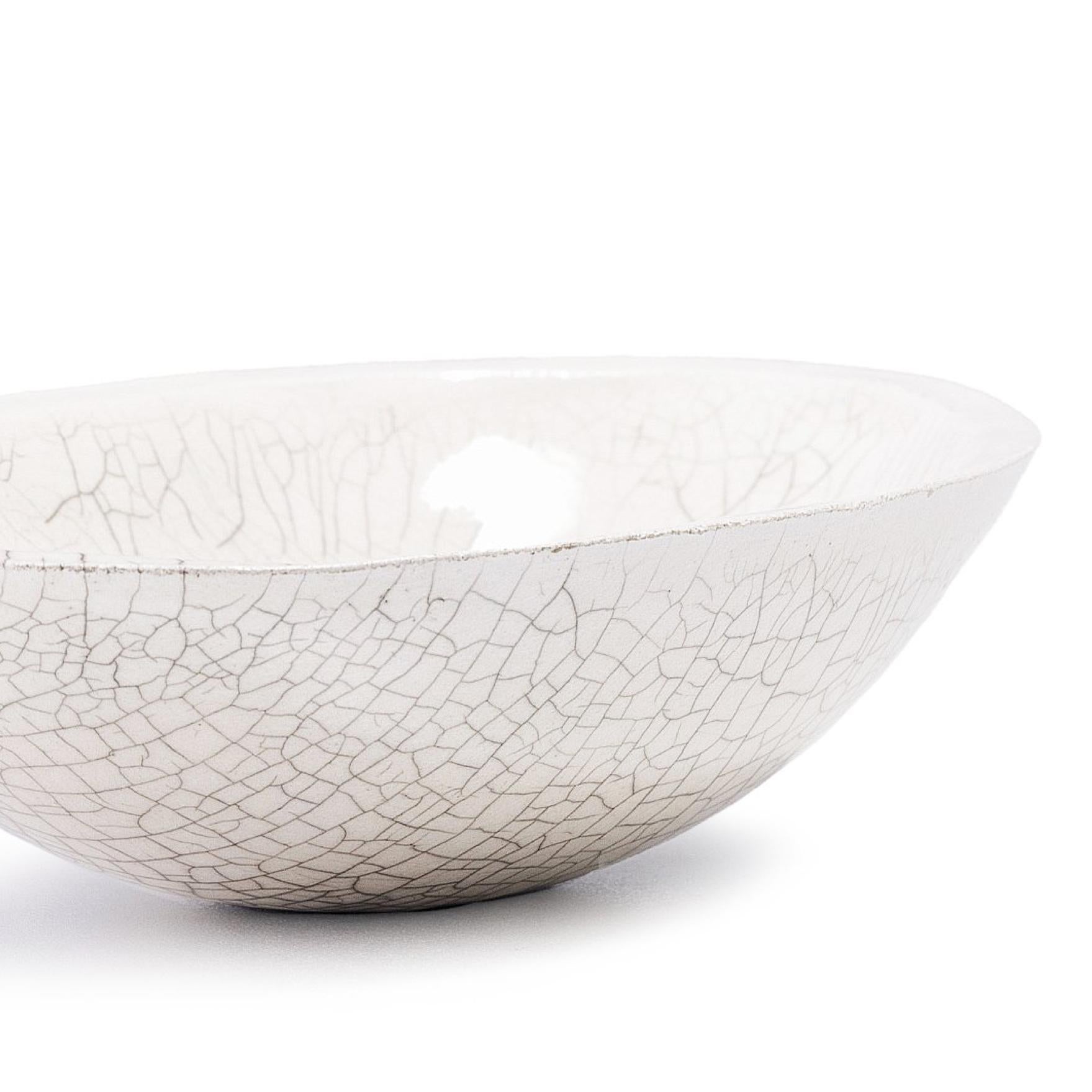 Italian Japanese LAAB Donburi Bowl Raku Ceramic White Crakle For Sale