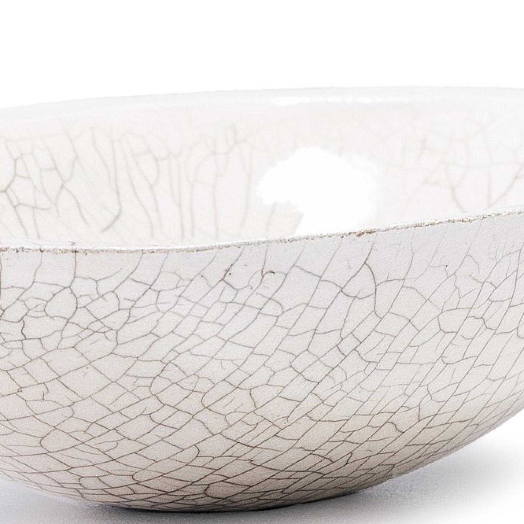 Japanese LAAB Donburi Bowl Raku Ceramic White Crakle For Sale 1