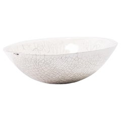 Japanese LAAB Donburi Bowl Raku Ceramic White Crakle