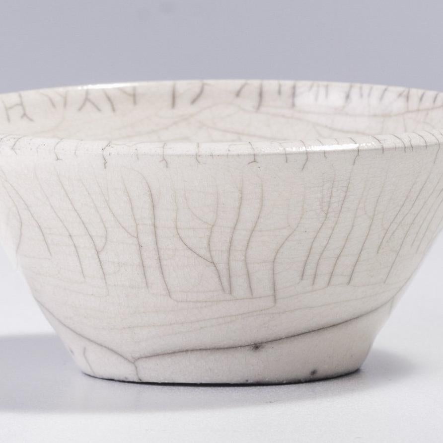 Italian Japanese LAAB Moon Bowl Raku Ceramic Crackle White For Sale
