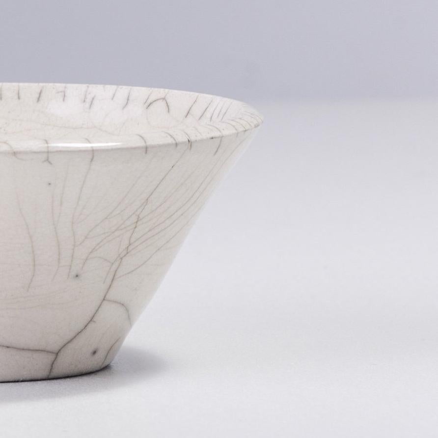 Hand-Crafted Japanese LAAB Moon Bowl Raku Ceramic Crackle White For Sale