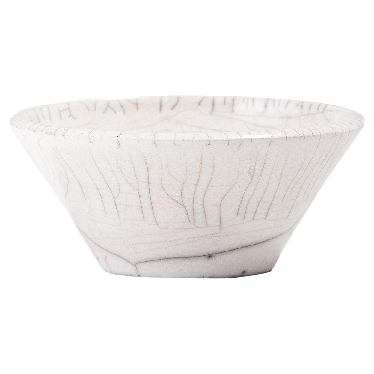 Japanese LAAB Moon Bowl Raku Ceramic Crackle White