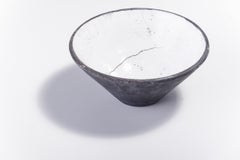 Japanese LAAB Wu Bowl Raku Ceramics Crackle Black White